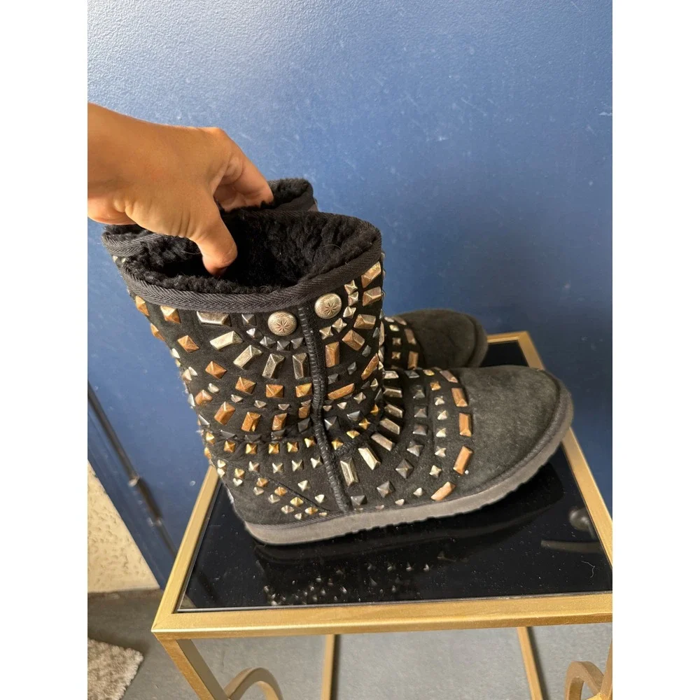 Koolaburra by UGG Black Suede Studded Embellished Mid Calf Boots Mixed Metal
